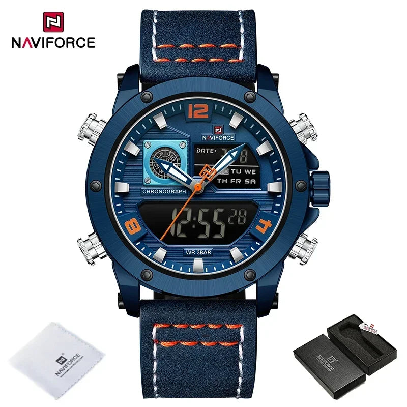 NAVIFORCE Digital Mens Military Watch Waterproof Watch Dual Display Quartz Sports Watch For Men Luminous High Quality Wristwatch