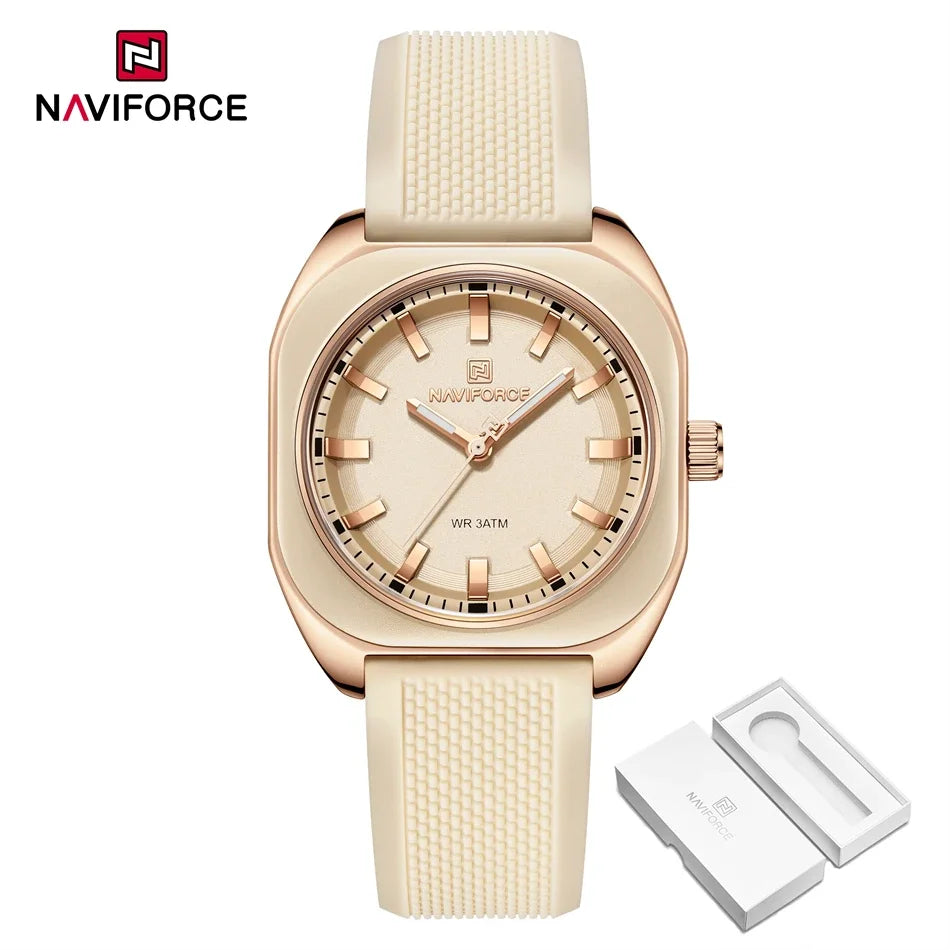 NAVIFORCE Simple Women Watches Luxury Design Silicone Watch Ladies Quartz Wristwatch Womens Polygon Dial Luminous Reloj Mujer