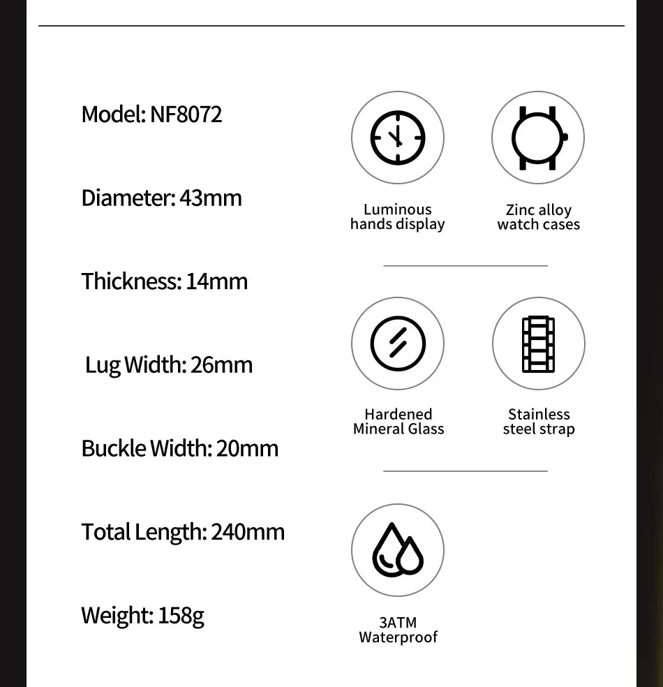 NAVIFORCE Luxury Brand Business Casual Watch Sports Multifunctional Chronograph Watches Mens Quartz Stainless Steel Wristwatches