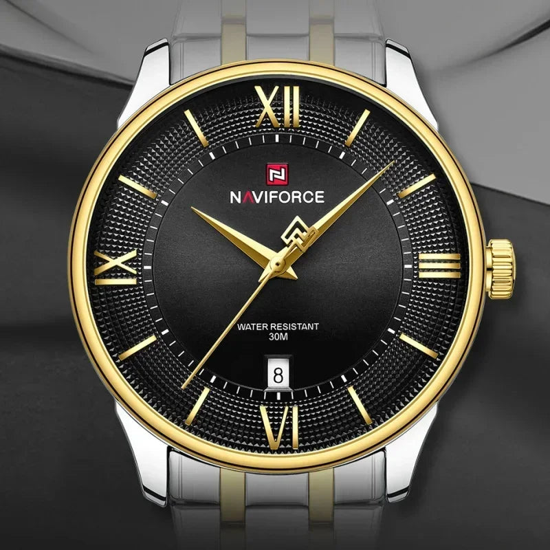 NAVIFORCE Men's Watch Stainless Steel Strap Waterproof Luxury Sport Male Quartz WristWatch Calendar Clock Reloj Hombre man gift