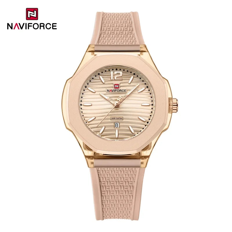 NAVIFORCE Woman Watch Silicone Band Waterproof Elegant Ladies Date Display Wristwatch Luxury Original Quartz Watches for Women