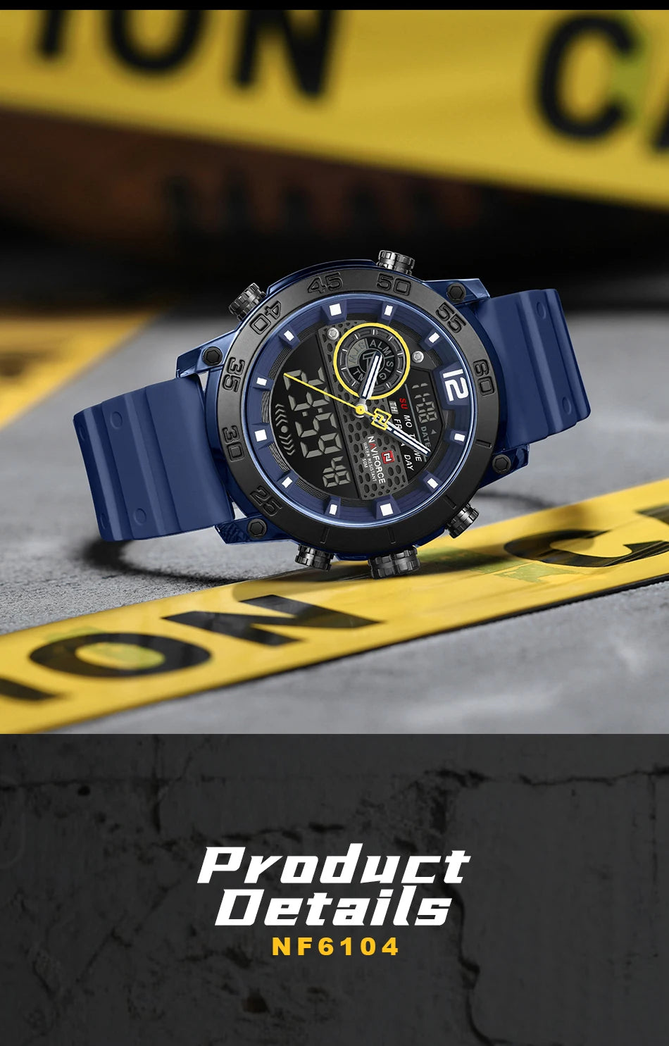 NAVIFORCE Men's Watch PC Material Analog LCD Digital Display Sport Waterproof Quartz Wristwatch Date Chronograph Luminous Clock