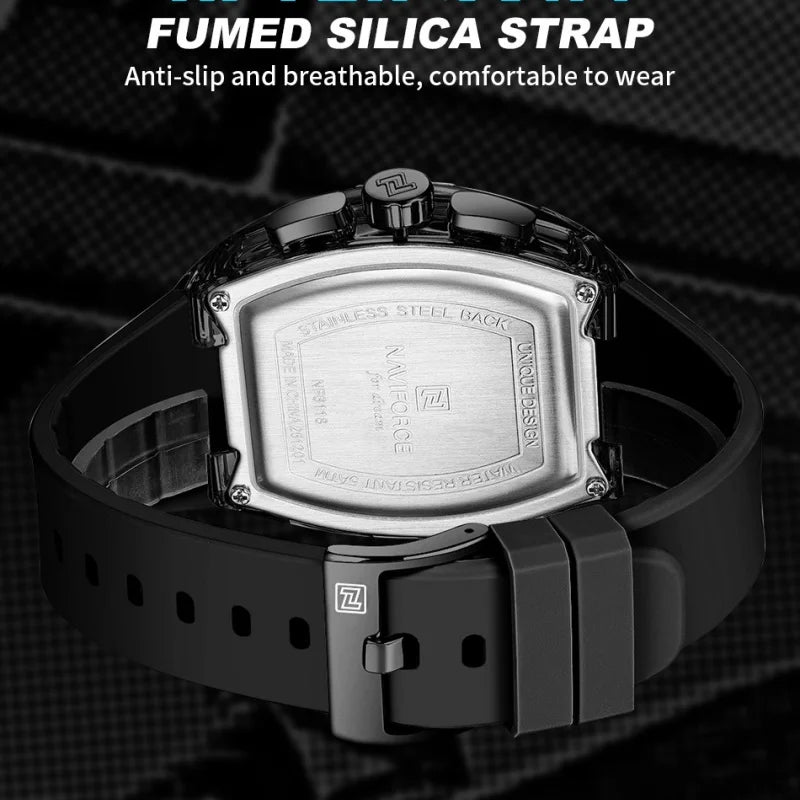NAVIFORCE Men Fashion Watches Quartz Multifunction Chronograph 50M Waterproof Clock Silicone Strap Male Outdoor Sport Wristwatch