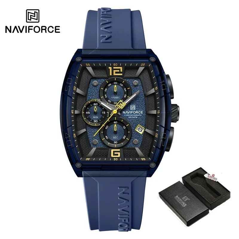 NAVIFORCE Men's Quartz Sports Casual Watch Silicone Strap Wristwatches Chronograph Waterproof Luminous Hands Man Auto Date Clock