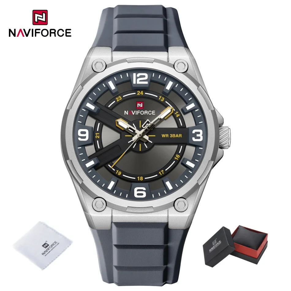 NAVIFOCE Luxury Business Men Watch Sport Men Watch Waterproof Quartz Clock Man Wheel dial WristWatch Relogio Masculino Silicone