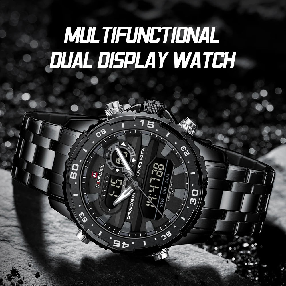 2024 Top Brand NAVIFORCE Men's Watch Quartz Analog LCD Digital Wristwatch Male Stainless Steel Strap Water Resistant Date Clock