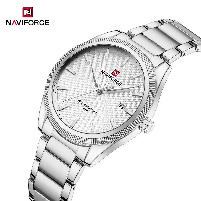 NAVIFORCE Fashion Watches for Men Luxury Business Stainless Steel Strap Quartz Wristwatches Waterproof Calendar Luminous Clock
