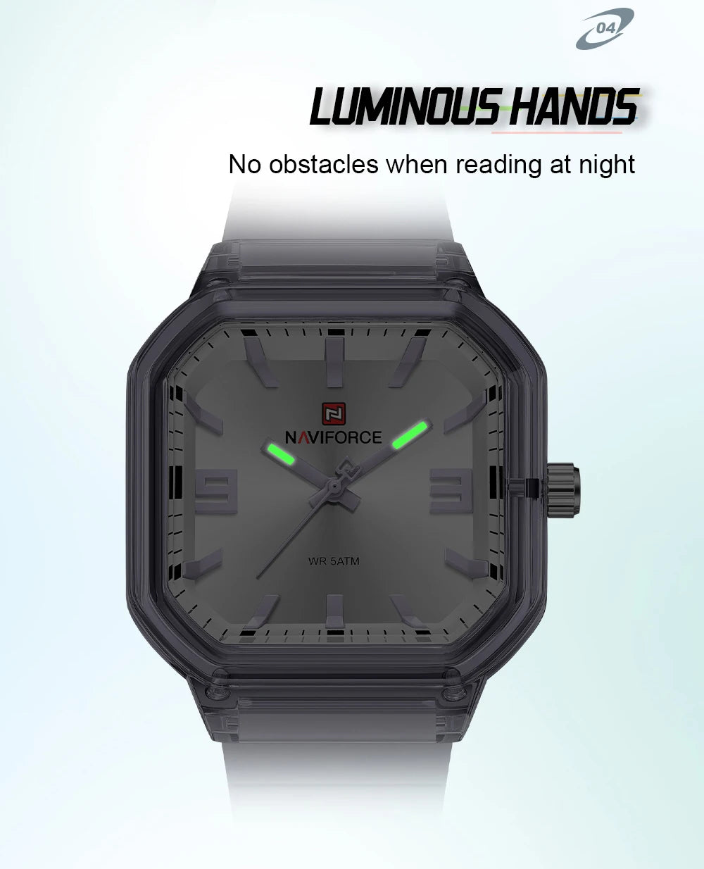 NAVIFORCE Women Polygon Watch Display Silicone Strap 50M Waterproof Luminous Fashionable Elegant Ladis Girls Wristwatch Gift Box