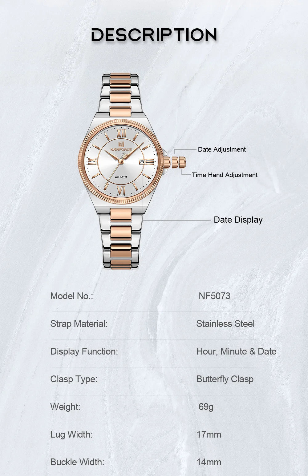 NAVIFORCE 2026 Women's Sports Luxury Quartz Wristwatch 3ATM Waterproof Stainless Steel with Calender Casual Fashion for Gift