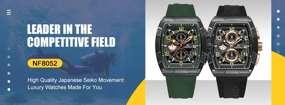 NAVIFOCE Luxury Business Men Watch Sport Men Watch Waterproof Quartz Clock Man Wheel dial WristWatch Relogio Masculino Silicone