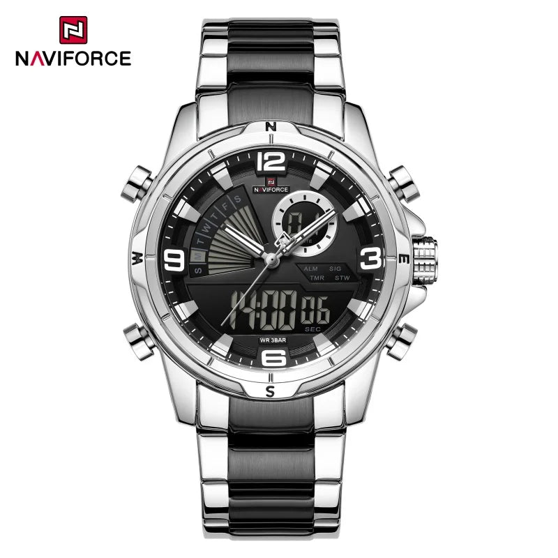 NAVIFORCE Men Watch Steel Band Men's Wrist Watch Casual Sports Multifunction Waterproof big dial Chronograph Day and Date Clock