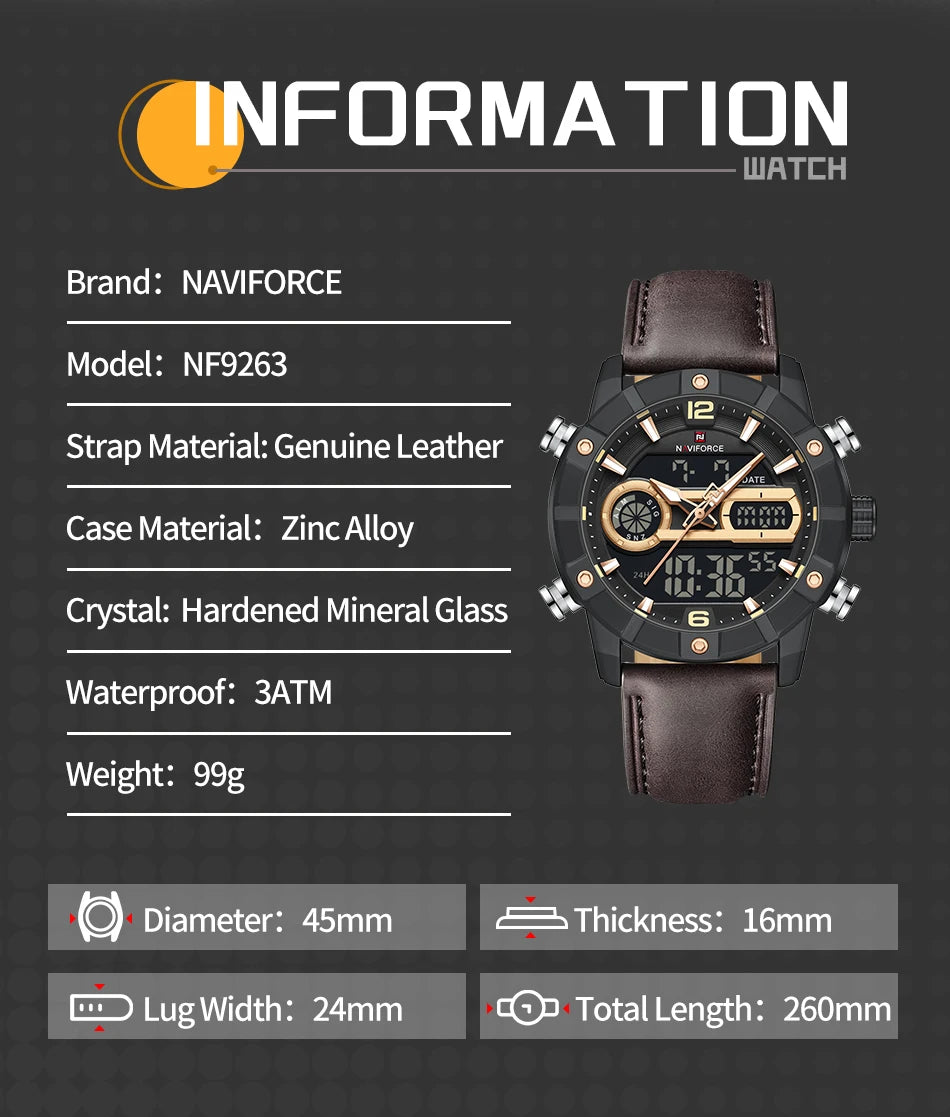 NAVIFORCE Men Watch Fashion Sports Waterproof Alarm Countdown Automatic Calendar Display Luxury Brand Men Original Quartz Watch