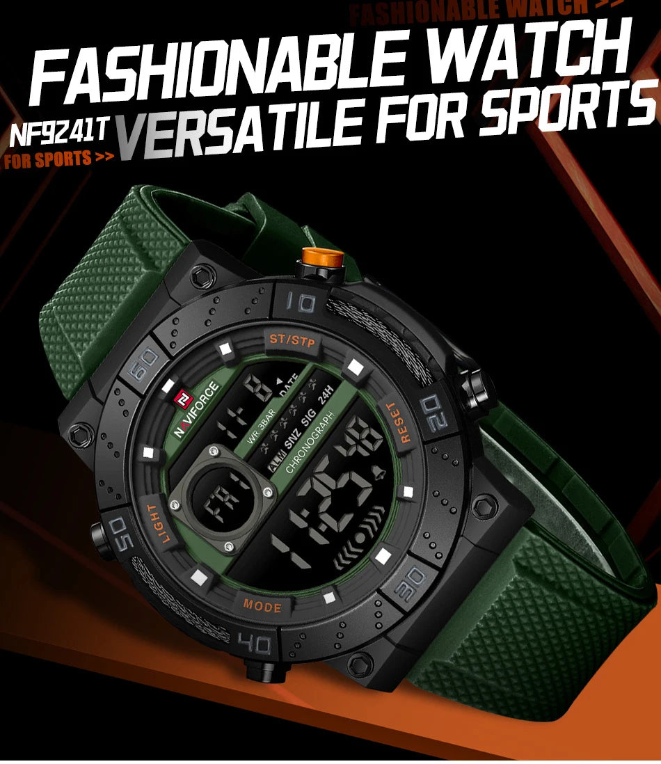 NAVIFORCE Watches for Men LCD Digital Auto Date Week Display Luminous Soft Silicone Strap  Fashion Wristwatch Relogio Masculino