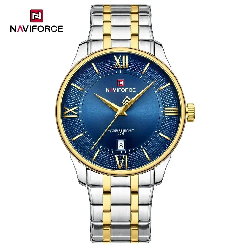 NAVIFORCE Men's Watch Stainless Steel Strap Waterproof Luxury Sport Male Quartz WristWatch Calendar Clock Reloj Hombre man gift