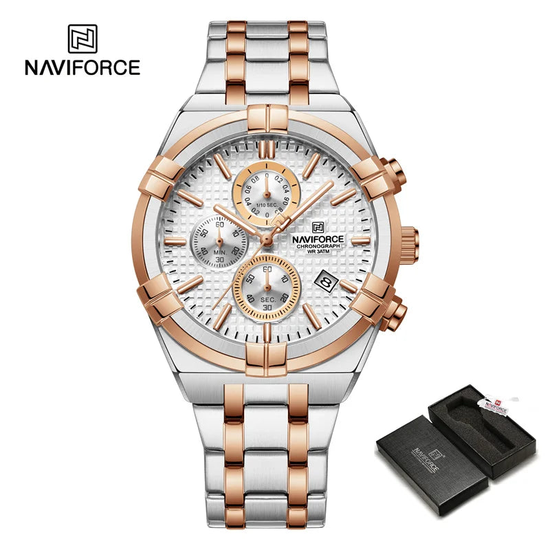 NAVIFORCE Original Men's Watches Waterproof Classics Quartz Wristwatches Stainless Steel Luminous Chronograph Clock 2023 Trend