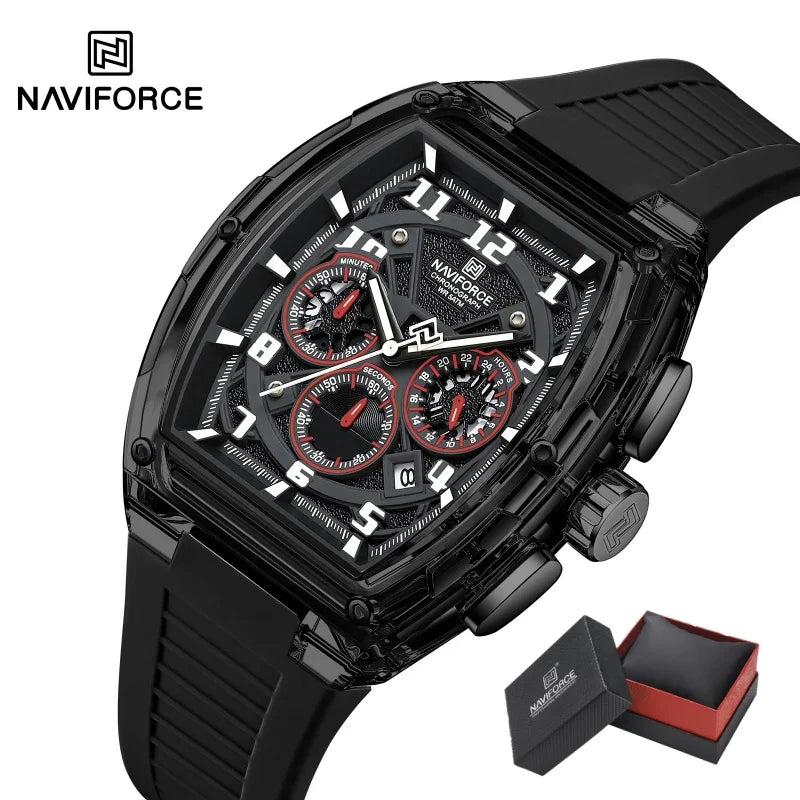 NAVIFORCE Men Fashion Watches Quartz Multifunction Chronograph 50M Waterproof Clock Silicone Strap Male Outdoor Sport Wristwatch