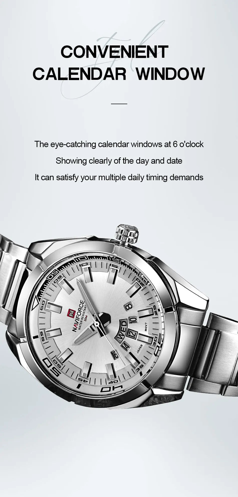 NAVIFORCE Classic Casual Watch for Men Stainless Steel Sport Waterproof Male Watches Quartz Date Display Clock Relogio Masculino