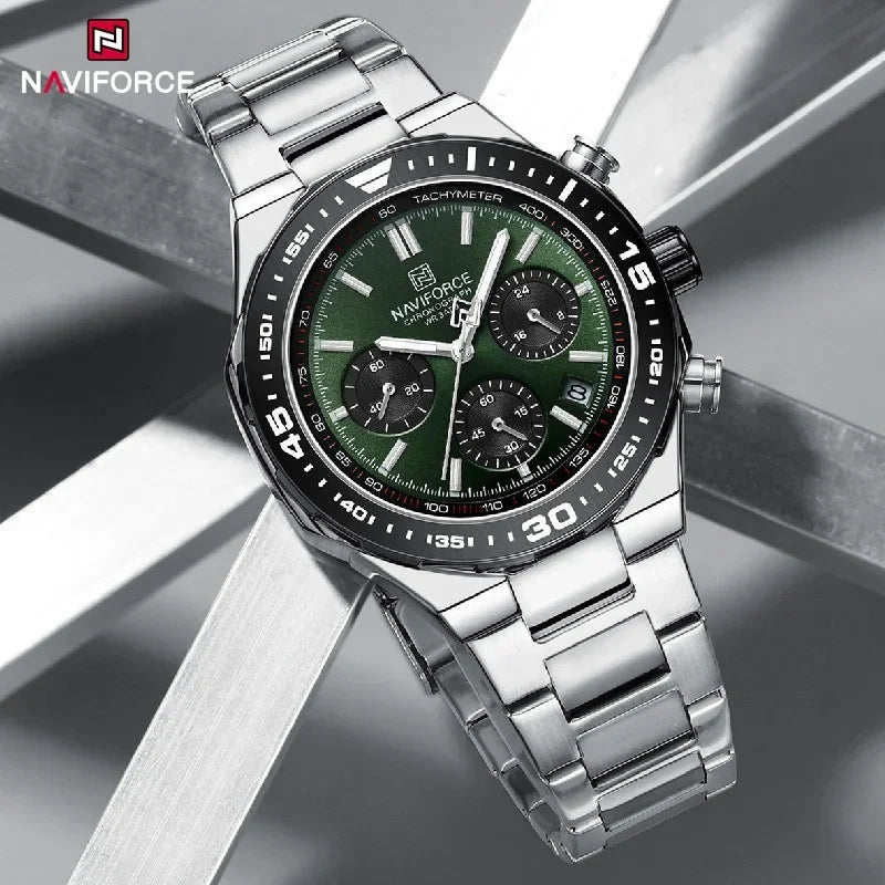 NAVIFORCE 2024 New Men Watch Waterproof Business Casual Date Luminous Quartz Wristwatch Chronograph Stainless Steel Strap Clock