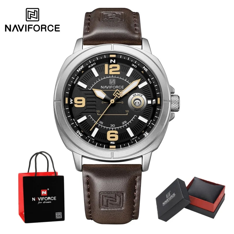 NAVIFORCE New Male Wristwatch Gift Box Quartz Calendar PU Band Calendar High Quarlity 30M Waterproof Business Man's Watch NF8078