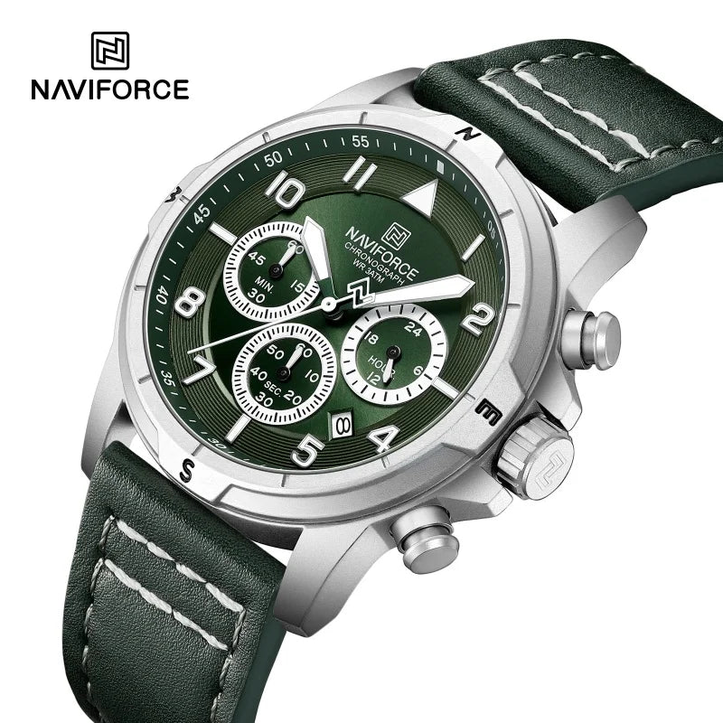 NAVIFORCE New Male Wristwatch Multi Dial Chronograph 24 Hour Clock Leather Band Men Modern Business Luxury Man's Watch NF8077