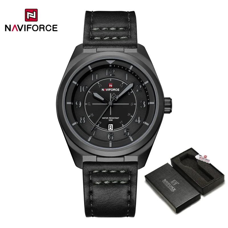 NAVIFORCE New Men Retro Quartz Watch Calendar 30M Waterproof Leather Strap Male Simple Trendy Mature Business Wristwatch NF9281L