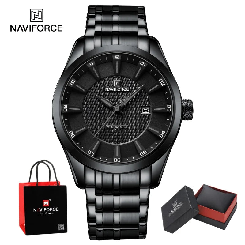 NAVIFORCE New Style Man's Watch Waterproof Quartz Calendar Date Clock Stainless Steel  Male Business Casual Wristwatch Gifts Box
