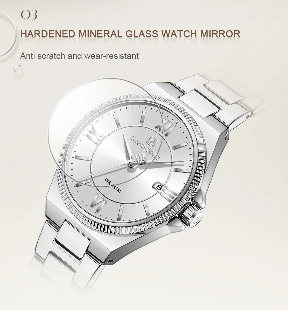 NAVIFORCE Elegant Couple Lover Watches Quartz Calendar Display 30M Water Resistant Watch Stainless Steel Daily Luxury Wristwatch