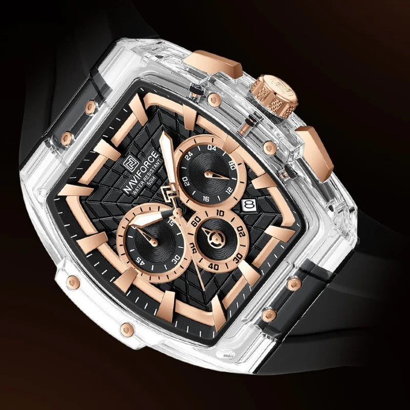 NAVIFORCE Men's Quartz Watch Waterproof Luminous Chronograph with Date Display 24-Hour Male Military Sports Wristwatch Gift Box
