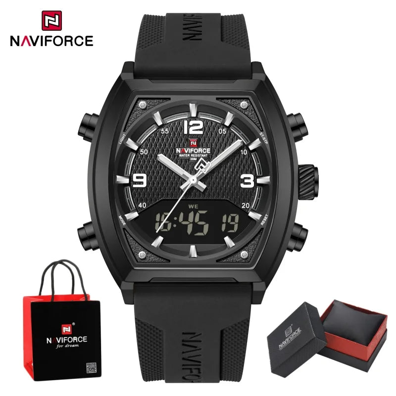 NAVIFORCE Fashionable Man's Quartz Watch Waterproof Dual Display Luminous Military Style Male Sports Wristwatch Gifts Box NF9242