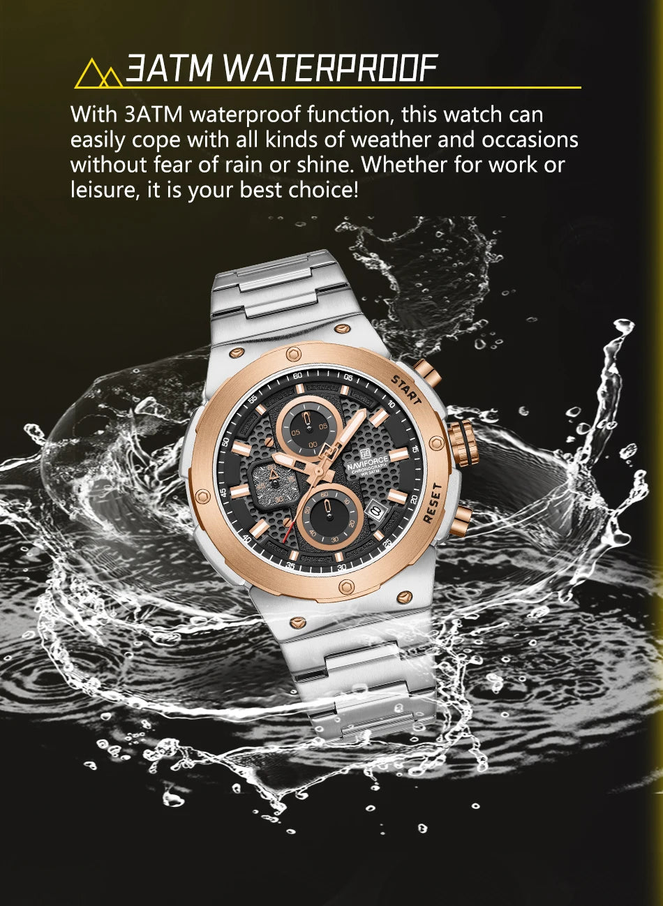 NAVIFORCE 2025 Man Quartz Watch Sport Military Watch For Men Waterproof Luminous Date Chronograph Stainless Steel Men's Watches