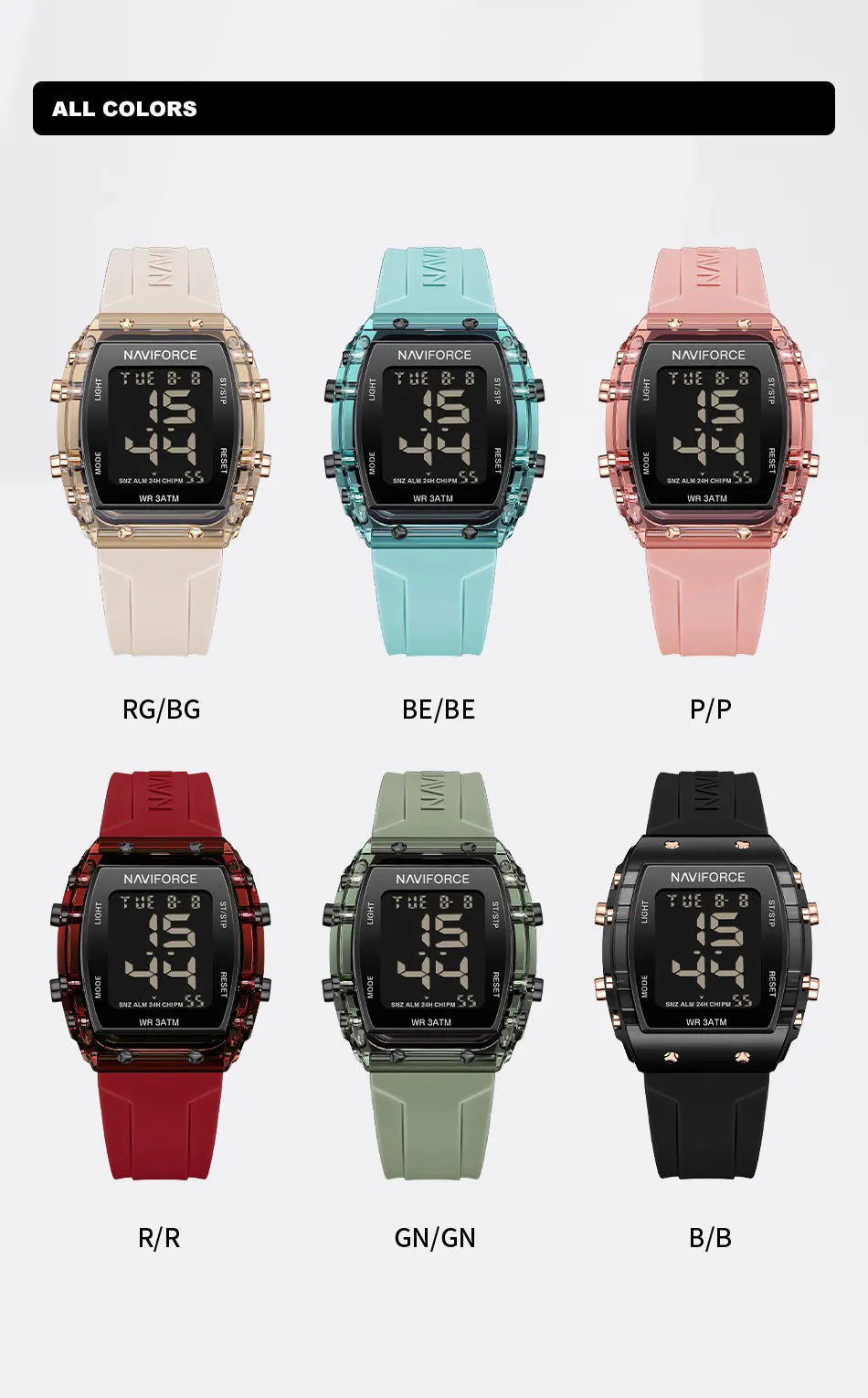 NAVIFORCE Women Watch Waterproof Personality Square Wristwatches LED Digital Silicone Strap Sport Electronic Clock Montre Femme