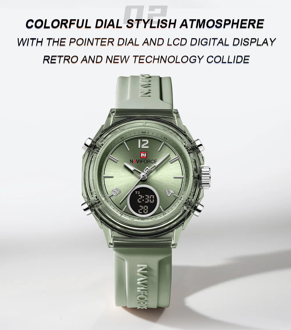 NAVIFORCE Original Watches For Woman Dual Display Lady Retro Female Quartz Watch Waterproof Round Dial Give for Girlfriend Gift
