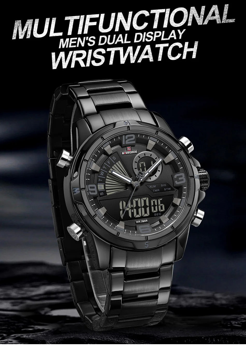 NAVIFORCE Luxury Mens Watches Military Chronograph Alarm Mode Quartz Wristwatches For Men Sports Month Calendar Waterproof Gift