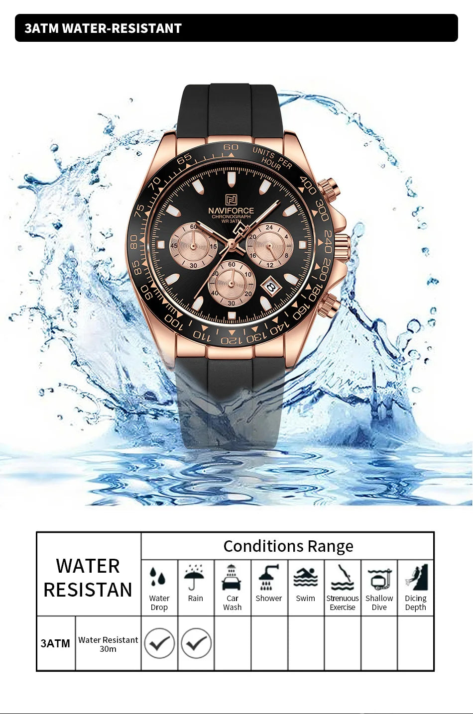 NAVIFORCE Quartz Men's Leisure Chronograph Watch Waterproof Luminous Silica Strap Unique Design Man Fashion Wristwatch Gift Box