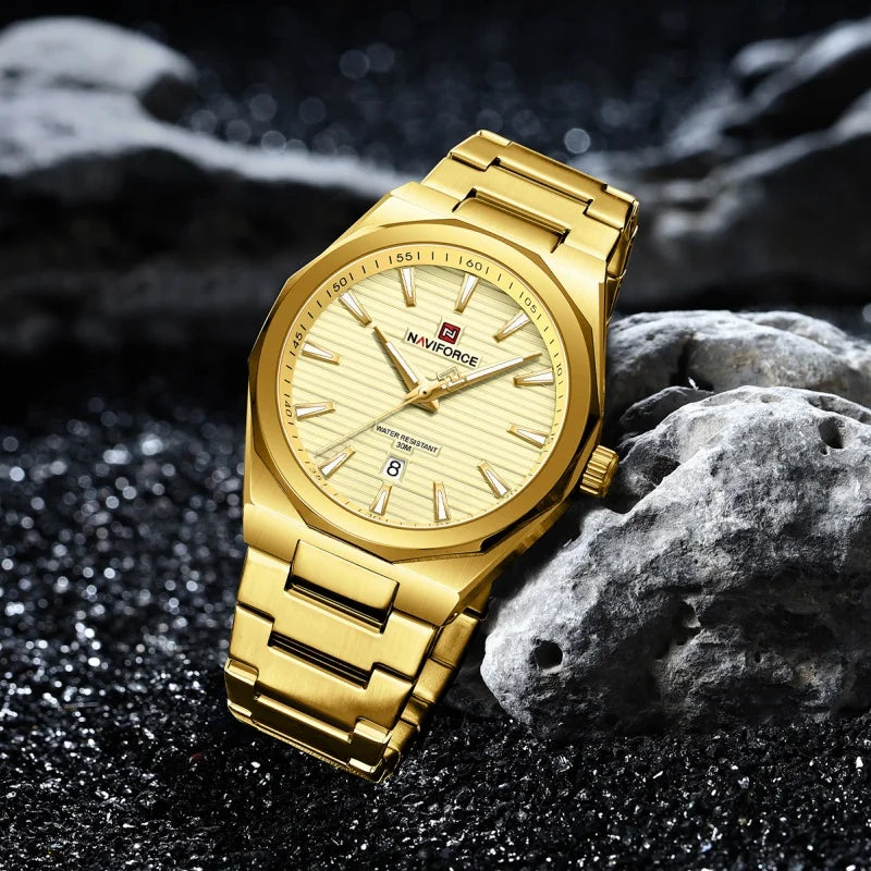 NAVIFORCE Luxury Man's Watch Quartz Date Display Clock Steel Band Fashionable Casual Military Style Wristwatch Gift Box for Male