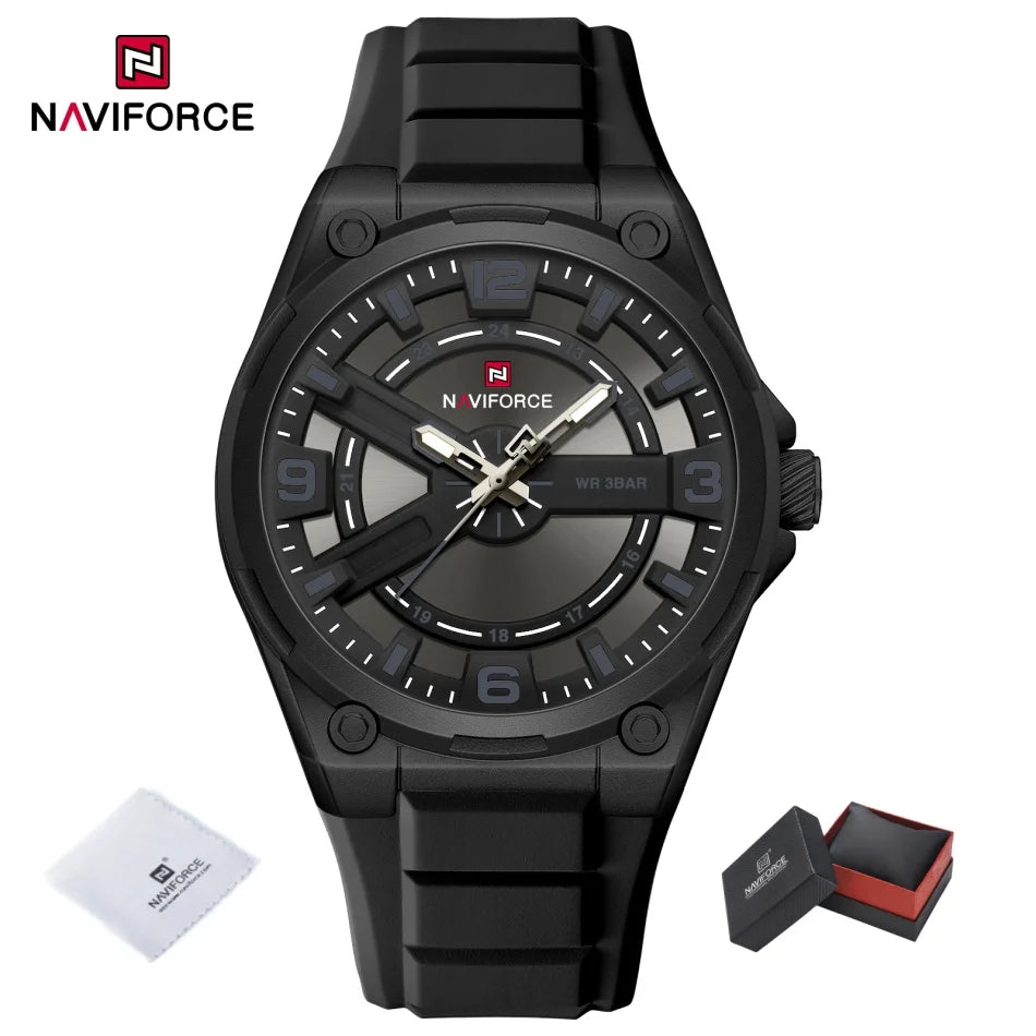 NAVIFOCE Luxury Business Men Waterproof Sport Watch Quartz Clock with Wheel Dial Silicone Man Gift Wristwatch Relogio Masculino