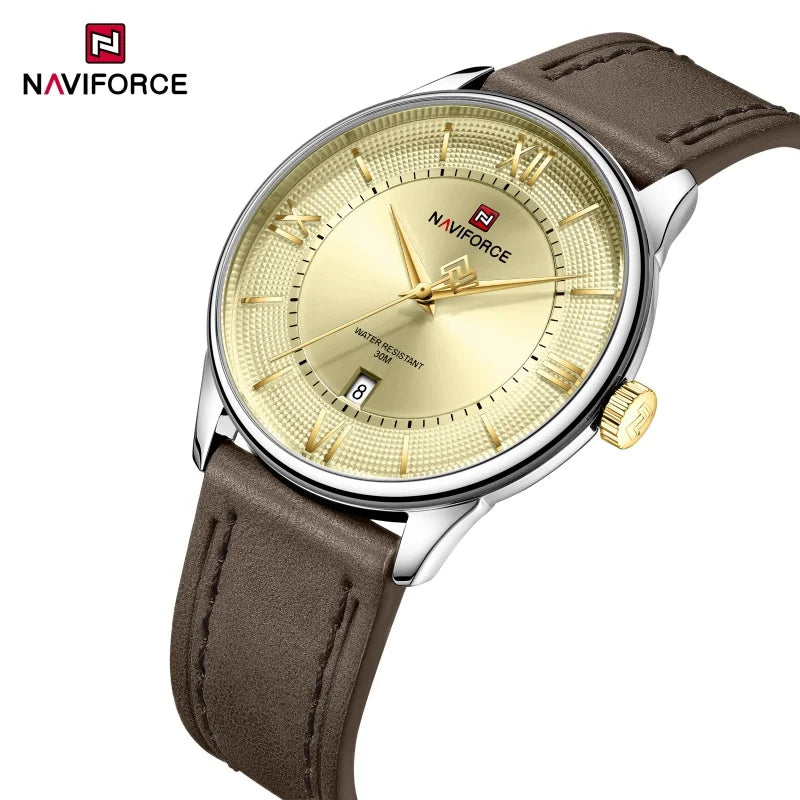 NAVIFORCE Watches For Men Quartz Sports Genuine Leather Strap 3ATM Waterproof Luxury Business Wristwatches Gift for Male New