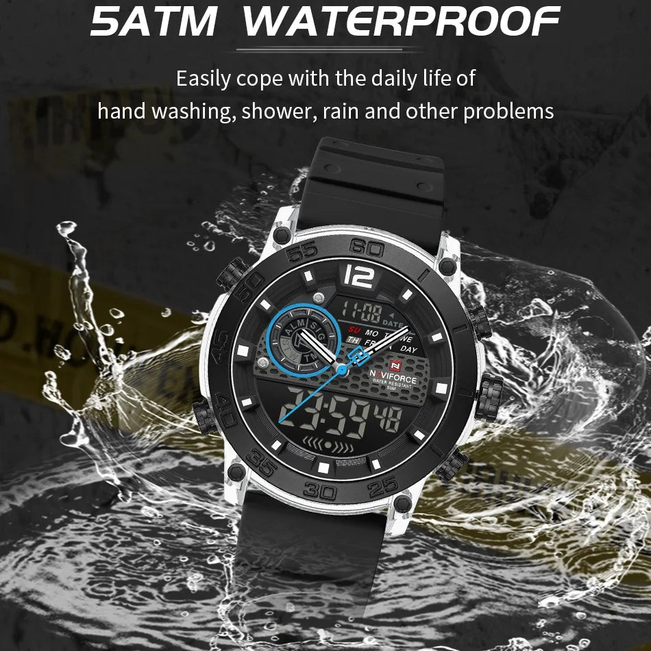 NAVIFORCE High Quality Watches For Men Military Dual Display Sport Waterproof Quartz Digital Wristwatch Auto Dayand Date Clock