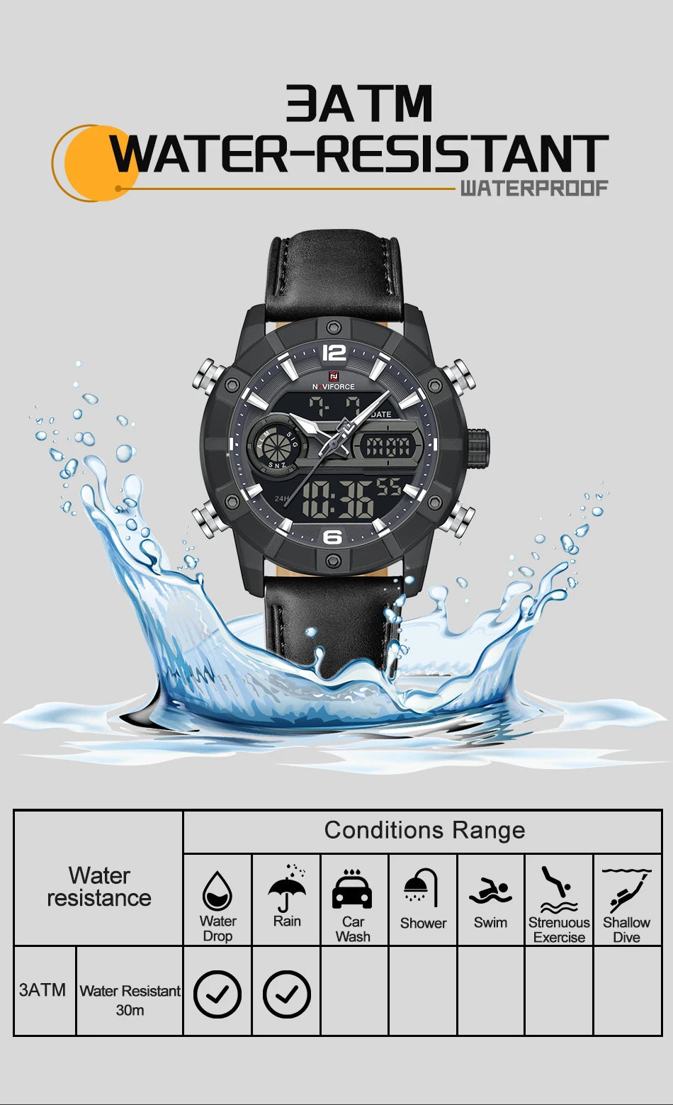 NAVIFORCE Men Quartz Watch Dual Time Date Night Illumination Classic Business Male Clock Luxury Original Waterproof Wristwatch