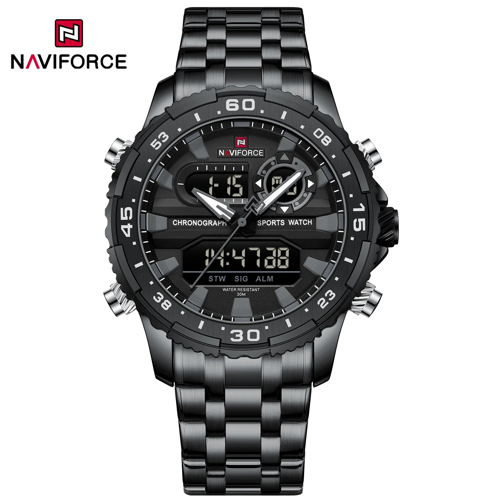 Gifts for Boyfriends NAVIFORCE Men's Silver Black Quartz Watch LCD Digital Waterproof  Wristwatch Male Luminous Hands Date Clock