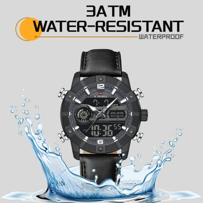 NAVIFORCE Men Quartz Watch Dual Time Date Night Illumination Classic Business Male Clock Luxury Original Waterproof Wristwatch