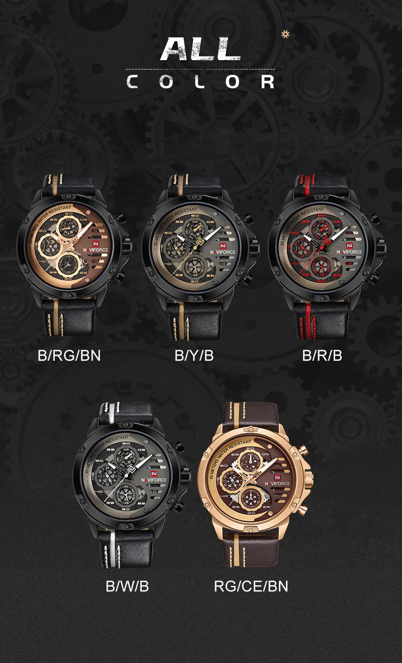 Men's Watches NAVIFORCE Brand Luxury Quartz Watch Man Leather Sport Wristwatches Waterproof Male Clock With Box Set For Sale