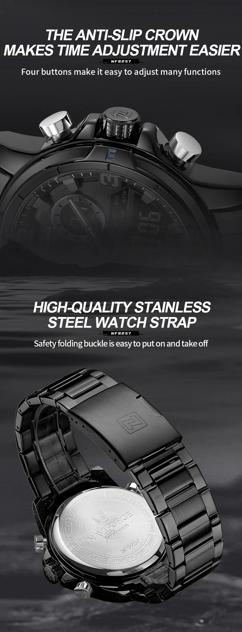 NAVIFORCE Luxury Mens Watches Military Chronograph Alarm Mode Quartz Wristwatches For Men Sports Month Calendar Waterproof Gift