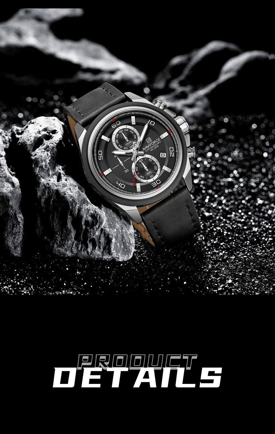 NAVIFORCE Men's Watch Quartz Chronograph Genuine Leather Strap Waterproof Luminous Hand Male Fashion Design Wristwatch Gifts Box