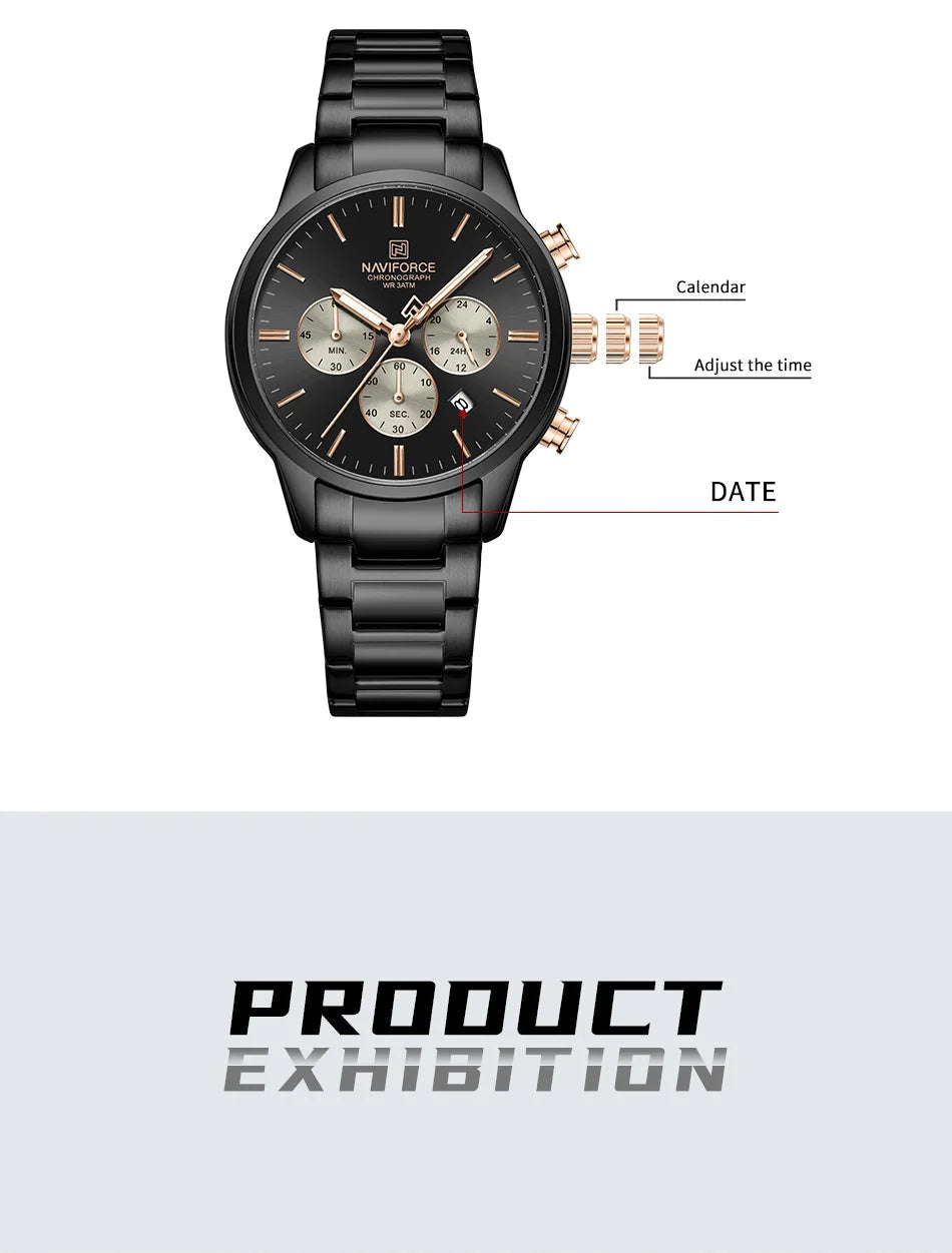 NAVIFORCE 2026 Man's Watch Quartz Chronograph 30M Waterproof Date Display Steel Band Male Fashionable Luxury Wristwatch Gift Box