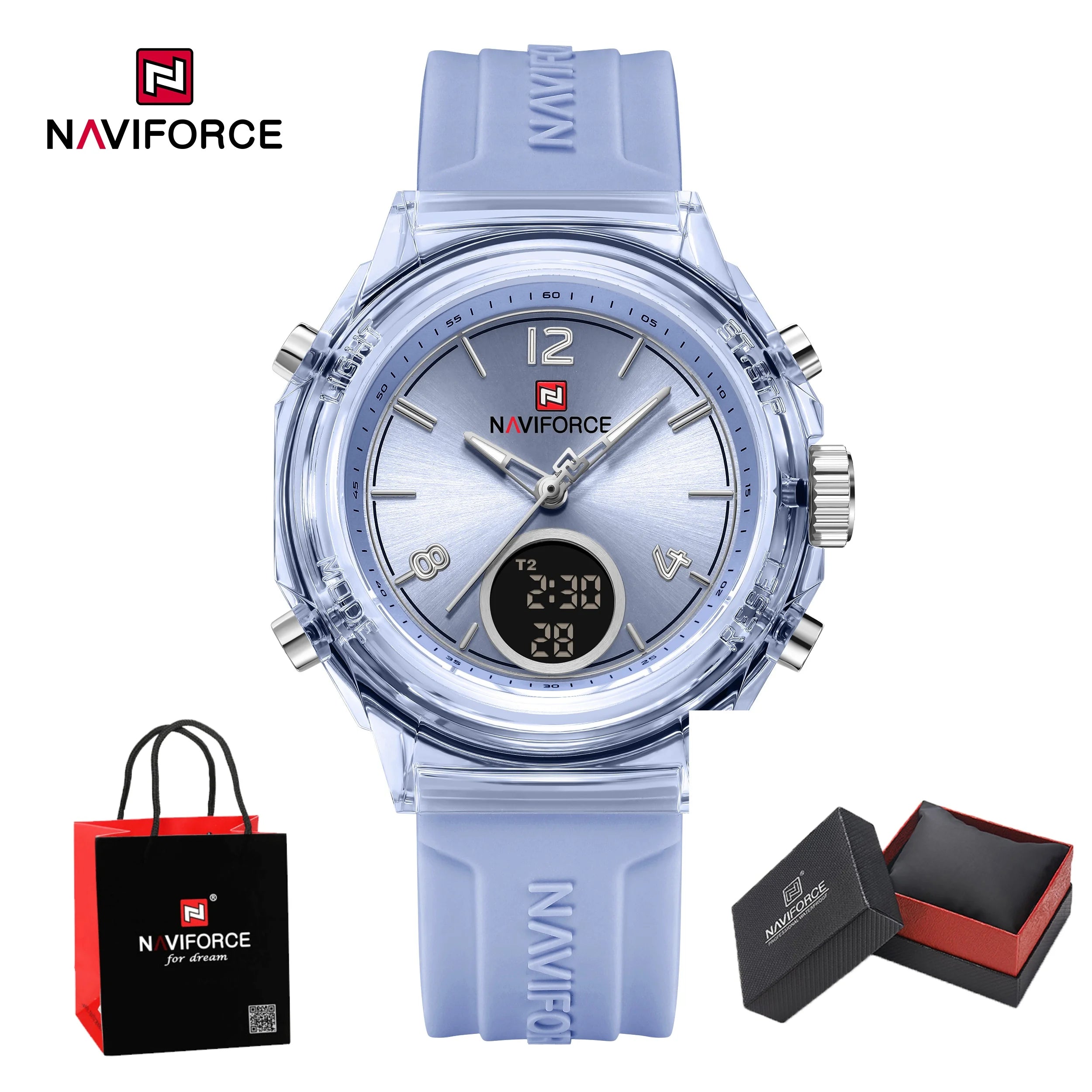 NAVIFORCE Watches For Woman Quartz Dual Display 5ATM Waterproof Ladies Casual Fashion Sports Girls Outdoor Wristwatch Gifts Box