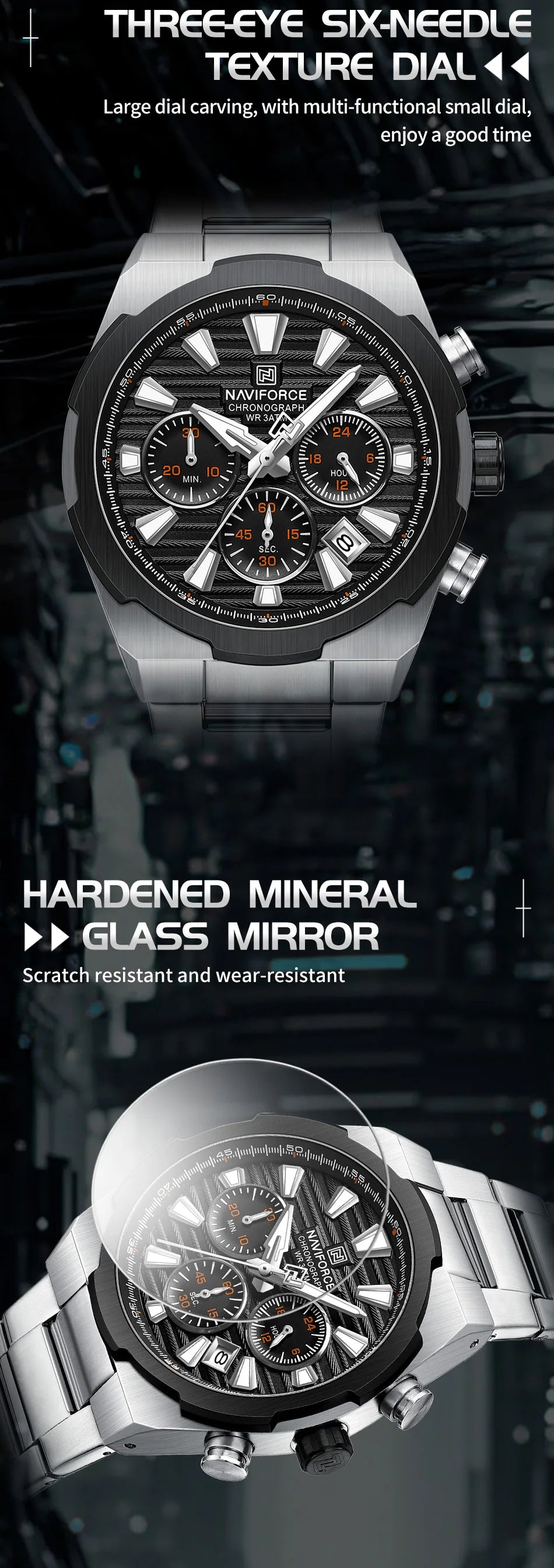 NAVIFORCE Man's Watch Mutifunction Chronograph Quartz Calendar Display Luminous New Men Clock Military Style Wristwatch Gift Box