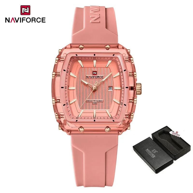 NAVIFORCE Ladies Wristwatches Fashion Comfortable Silicone Strap Date Women's Watches Quality Waterproof Female Luminous Clock
