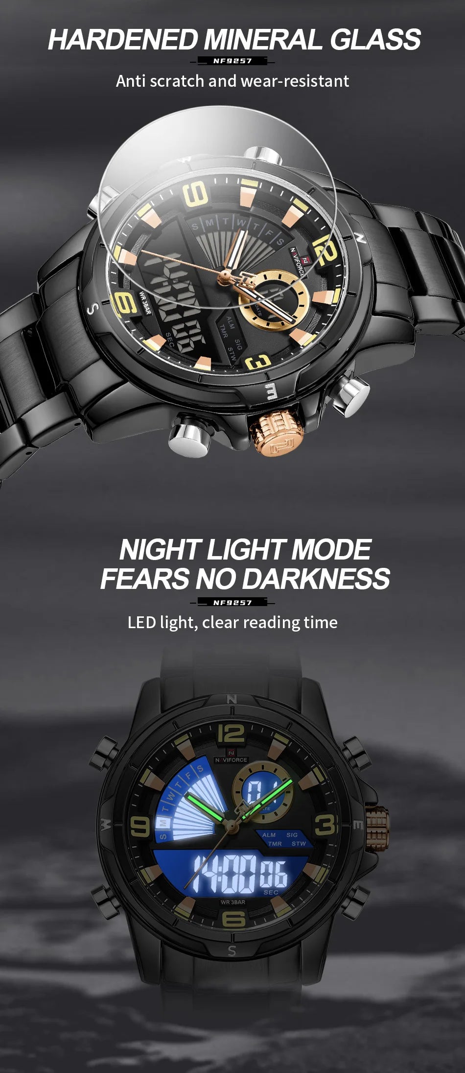 NAVIFORCE Men Watch Steel Band Men's Wrist Watch Casual Sports Multifunction Waterproof big dial Chronograph Day and Date Clock