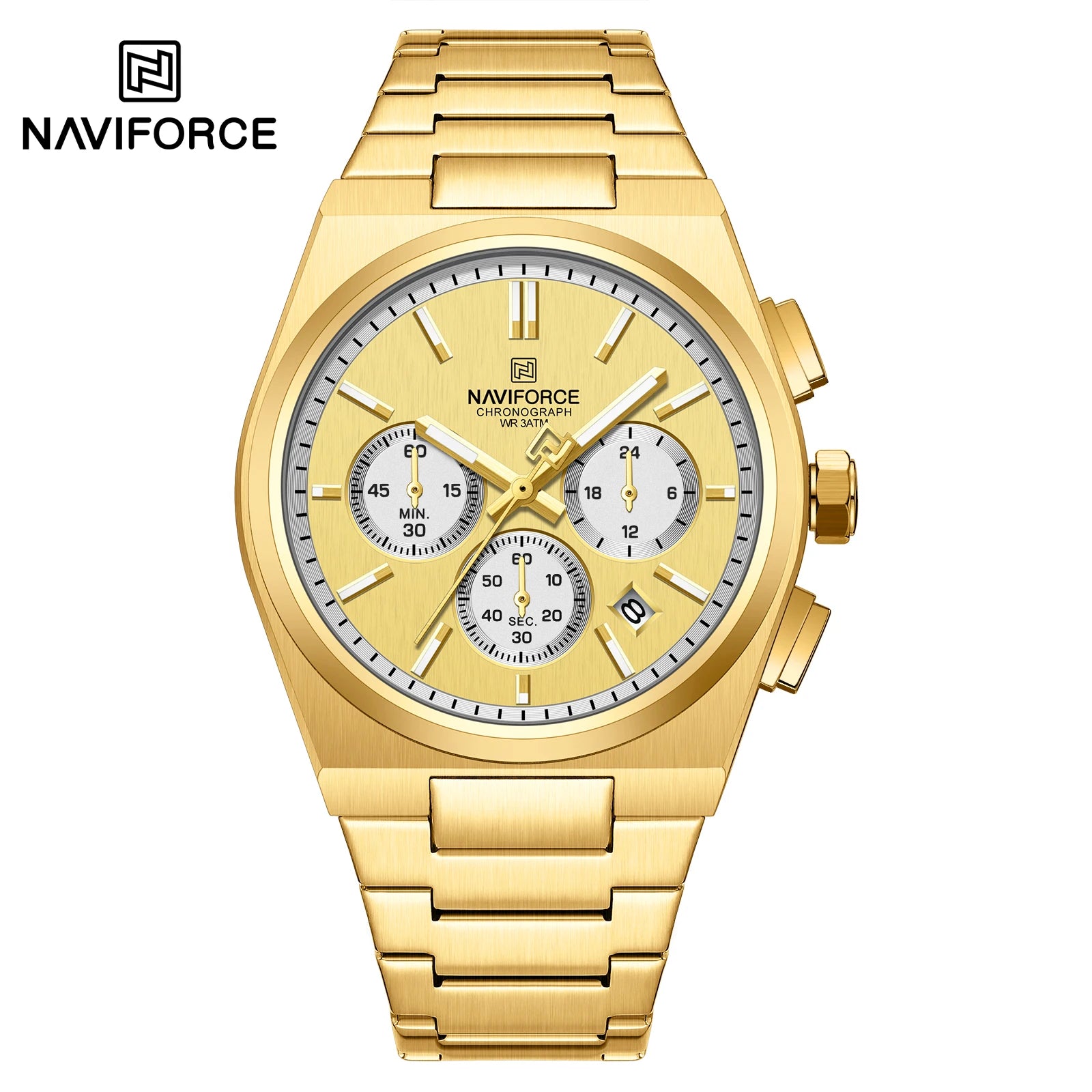 NAVIFORCE Male Quartz Stylish Watches Chronograph Waterproof Luminous Hands Stainless Steel Band Men Luxury Business Wristwatch